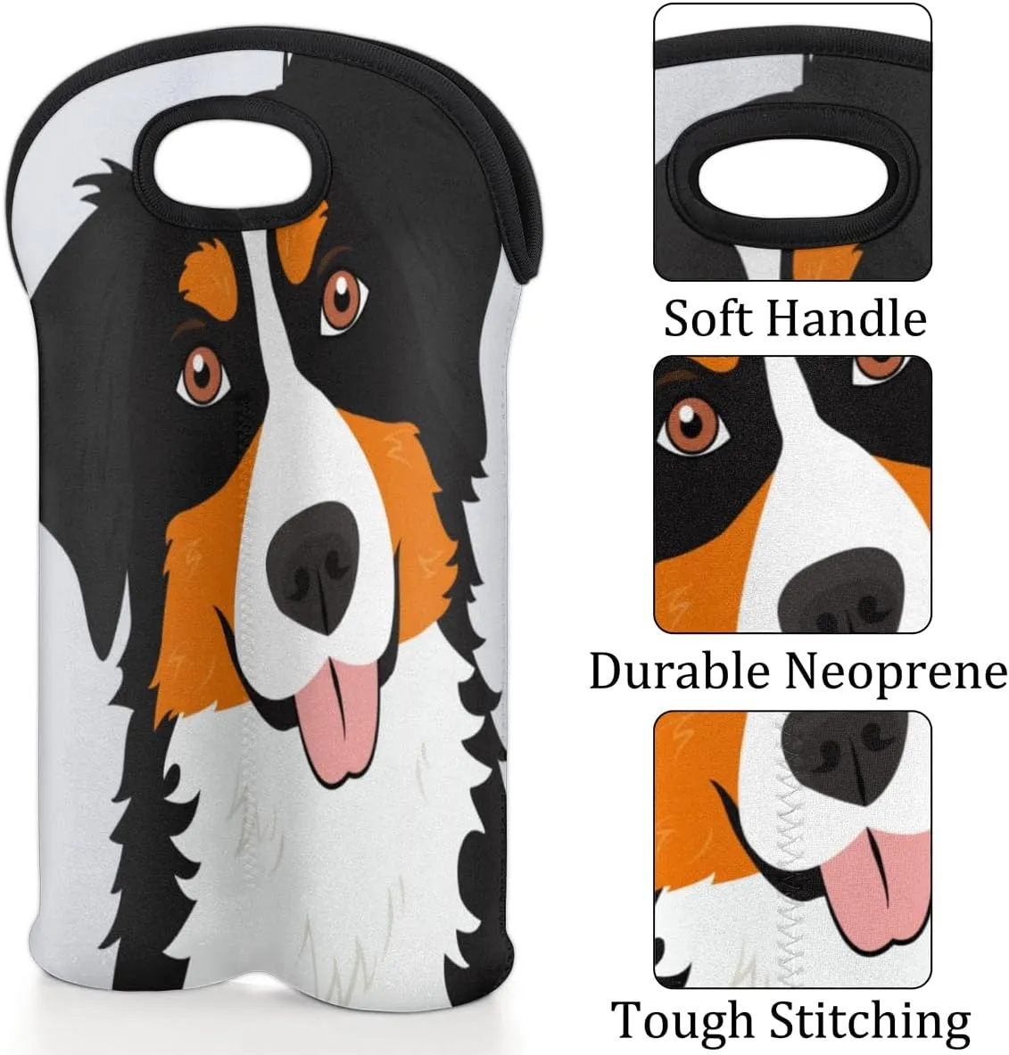 2 Bottle Wine Carrier Tote Bag Bernese Mountain Dog Insulated Neoprene Wine Bottle Holder Portable Wine Cooler Bag with Secure Carry Handle for Travel Picnic Birthday Party