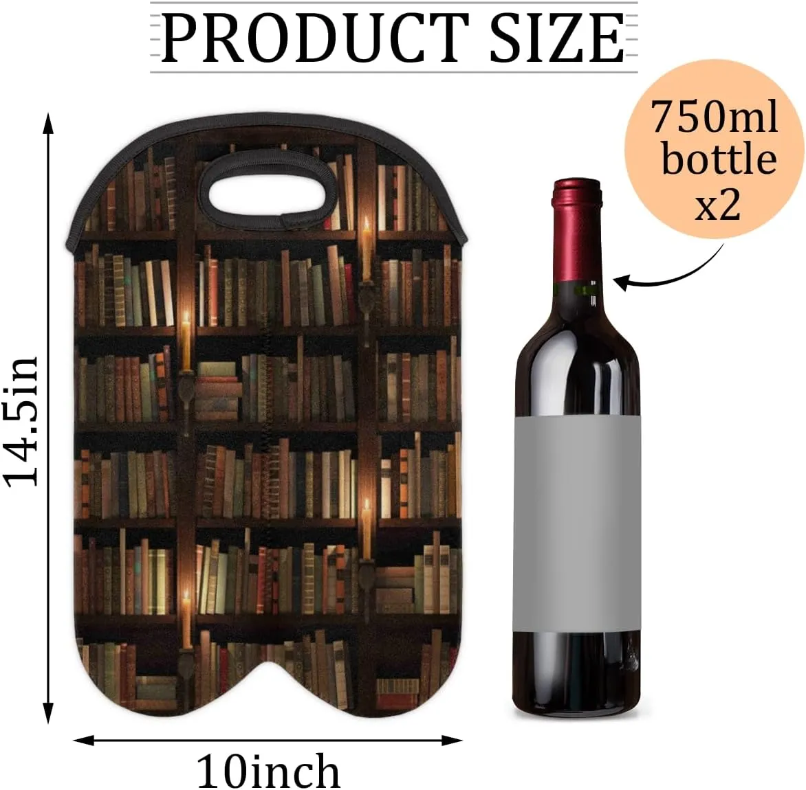 2 Bottle Wine Carrier Tote Bag Bookshelf Insulated Neoprene Wine Bottle Holder Portable Wine Cooler Bag with Secure Carry Handle for Travel Picnic Birthday Party