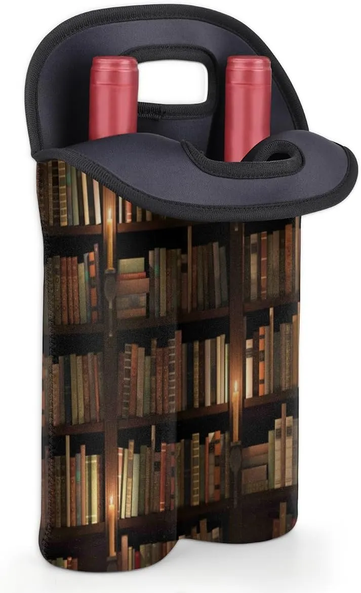 2 Bottle Wine Carrier Tote Bag Bookshelf Insulated Neoprene Wine Bottle Holder Portable Wine Cooler Bag with Secure Carry Handle for Travel Picnic Birthday Party