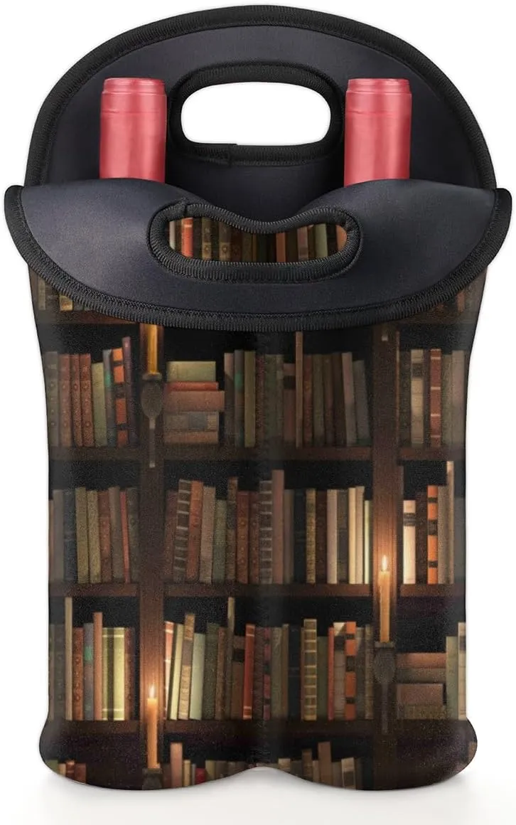 2 Bottle Wine Carrier Tote Bag Bookshelf Insulated Neoprene Wine Bottle Holder Portable Wine Cooler Bag with Secure Carry Handle for Travel Picnic Birthday Party