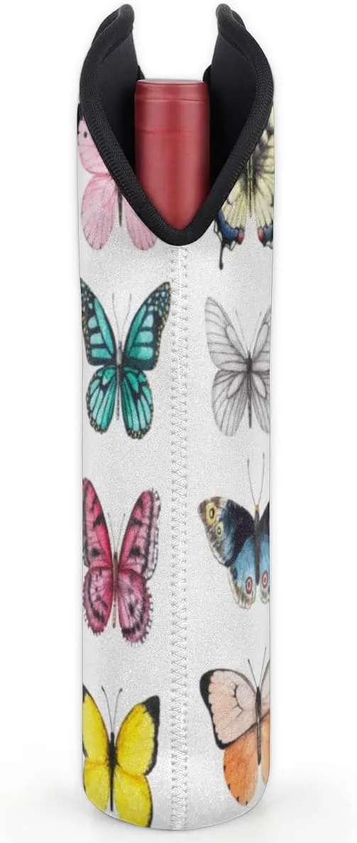 2 Bottle Wine Carrier Tote Bag Butterfly Specimens Insulated Neoprene Portable Bottle Holder Great Gift for Wine Lover, Great for Picnics Travel BYOB, Outdoor Entertaining