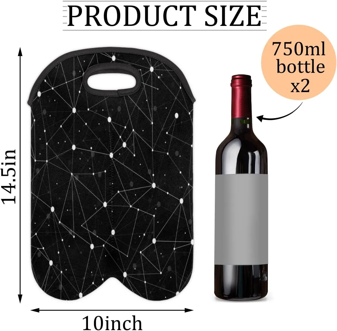 2 Bottle Wine Carrier Tote Bag Cartoon Refreshments Insulated Neoprene Portable Bottle Holder Great Gift for Wine Lover, Great for Picnics Travel BYOB, Outdoor Entertaining
