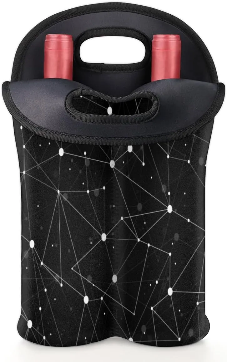 2 Bottle Wine Carrier Tote Bag Cartoon Refreshments Insulated Neoprene Portable Bottle Holder Great Gift for Wine Lover, Great for Picnics Travel BYOB, Outdoor Entertaining