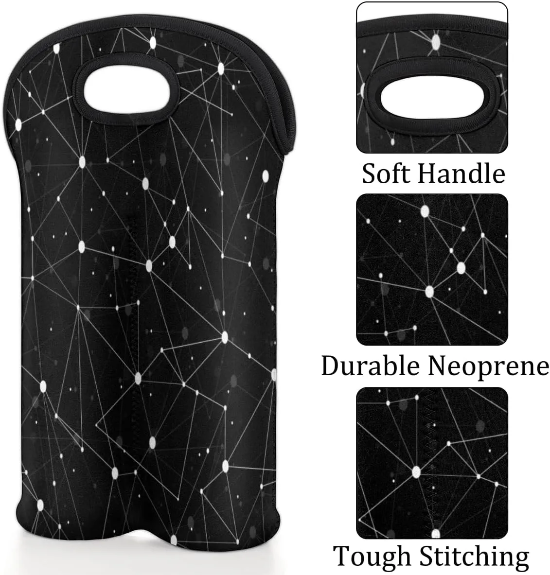 2 Bottle Wine Carrier Tote Bag Cartoon Refreshments Insulated Neoprene Portable Bottle Holder Great Gift for Wine Lover, Great for Picnics Travel BYOB, Outdoor Entertaining