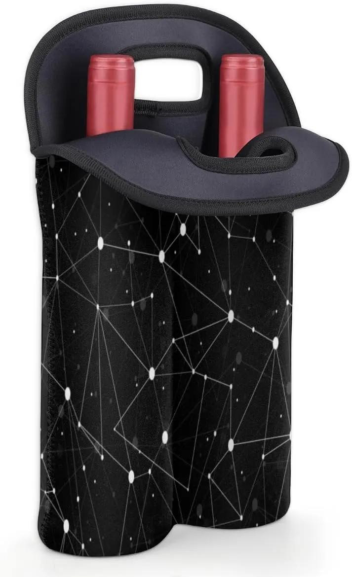 2 Bottle Wine Carrier Tote Bag Cartoon Refreshments Insulated Neoprene Portable Bottle Holder Great Gift for Wine Lover, Great for Picnics Travel BYOB, Outdoor Entertaining