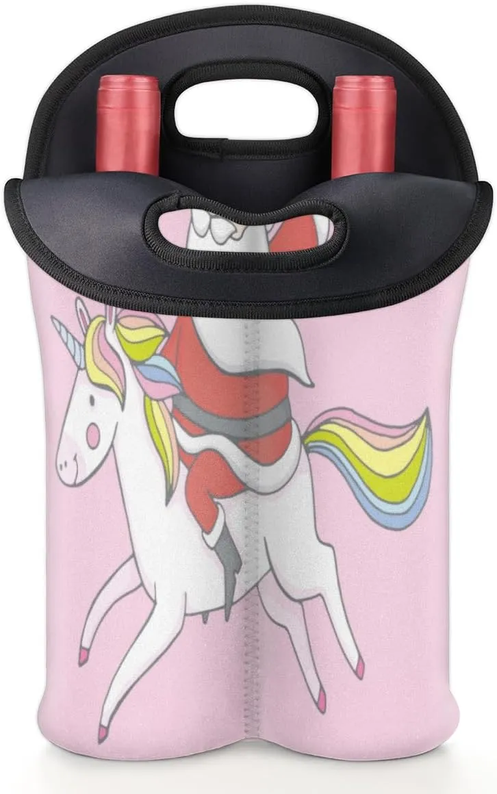 2 Bottle Wine Carrier Tote Bag Christmas Ponies Insulated Neoprene Portable Bottle Holder Great Gift for Wine Lover, Great for Picnics Travel BYOB, Outdoor Entertaining