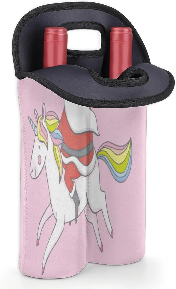 2 Bottle Wine Carrier Tote Bag Christmas Ponies Insulated Neoprene Portable Bottle Holder Great Gift for Wine Lover, Great for Picnics Travel BYOB, Outdoor Entertaining