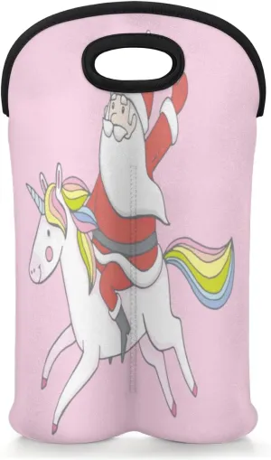 2 Bottle Wine Carrier Tote Bag Christmas Ponies Insulated Neoprene Portable Bottle Holder Great Gift for Wine Lover, Great for Picnics Travel BYOB, Outdoor Entertaining