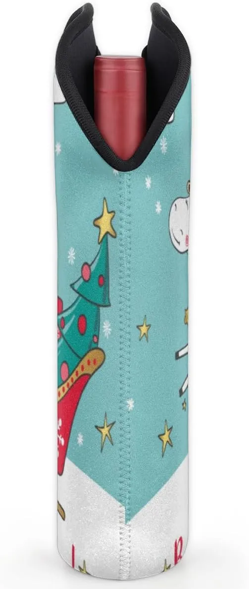 2 Bottle Wine Carrier Tote Bag Christmas Pony Insulated Neoprene Portable Bottle Holder Great Gift for Wine Lover, Great for Picnics Travel BYOB, Outdoor Entertaining
