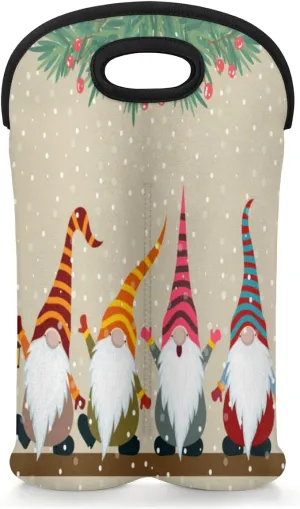 2 Bottle Wine Carrier Tote Bag Christmas Song Insulated Neoprene Portable Bottle Holder Great Gift for Wine Lover, Great for Picnics Travel BYOB, Outdoor Entertaining