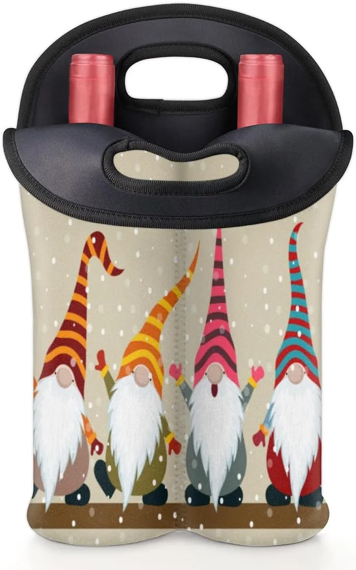 2 Bottle Wine Carrier Tote Bag Christmas Song Insulated Neoprene Portable Bottle Holder Great Gift for Wine Lover, Great for Picnics Travel BYOB, Outdoor Entertaining