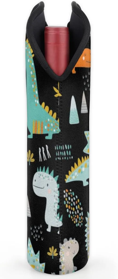 2 Bottle Wine Carrier Tote Bag Dinosaur Encyclopedia Insulated Neoprene Portable Bottle Holder Great Gift for Wine Lover, Great for Picnics Travel BYOB, Outdoor Entertaining