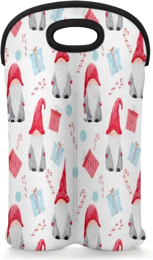 2 Bottle Wine Carrier Tote Bag Dwarf Christmas Insulated Neoprene Portable Bottle Holder Great Gift for Wine Lover, Great for Picnics Travel BYOB, Outdoor Entertaining