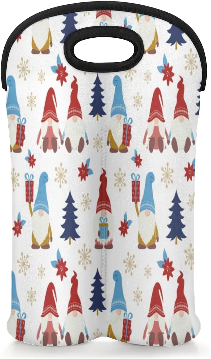 2 Bottle Wine Carrier Tote Bag Dwarf Christmas Tree Insulated Neoprene Portable Bottle Holder Great Gift for Wine Lover, Great for Picnics Travel BYOB, Outdoor Entertaining