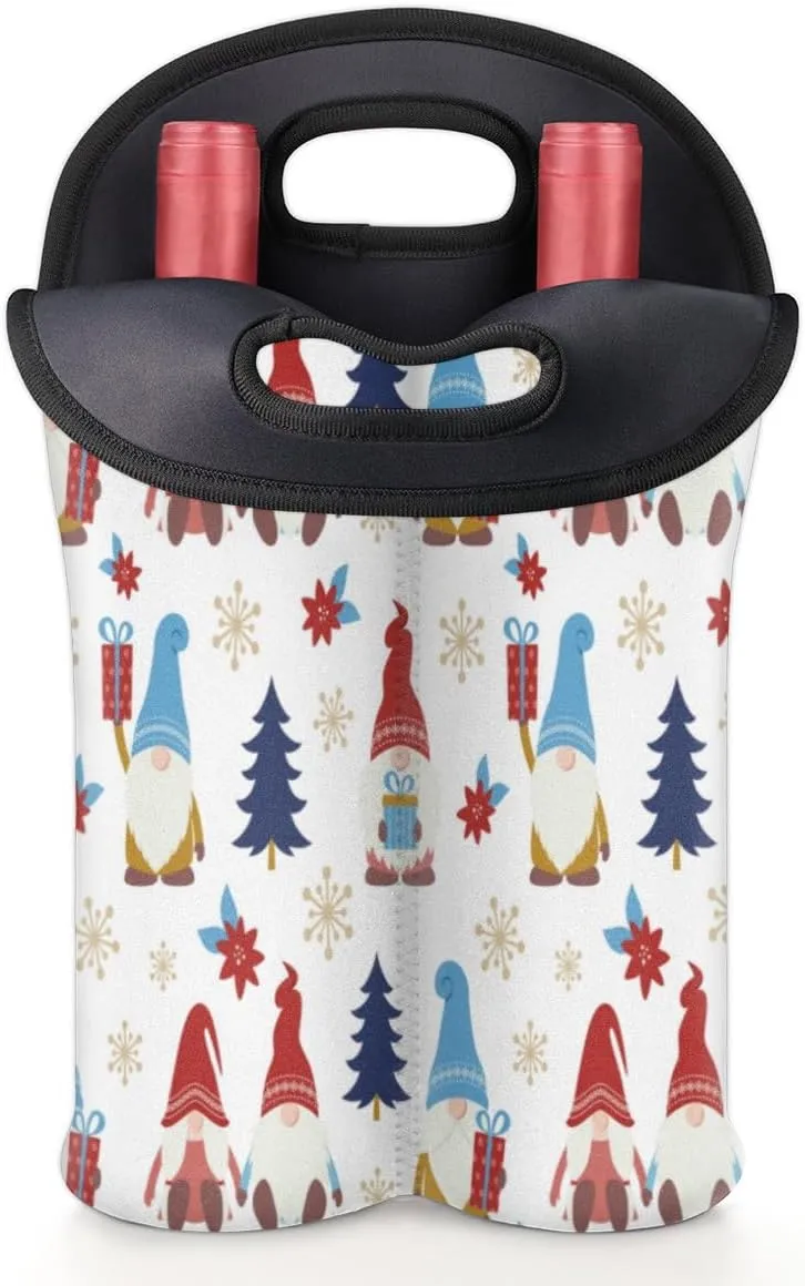2 Bottle Wine Carrier Tote Bag Dwarf Christmas Tree Insulated Neoprene Portable Bottle Holder Great Gift for Wine Lover, Great for Picnics Travel BYOB, Outdoor Entertaining