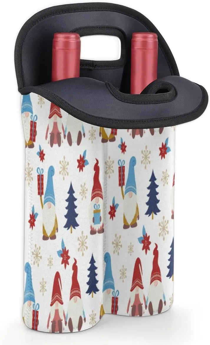 2 Bottle Wine Carrier Tote Bag Dwarf Christmas Tree Insulated Neoprene Portable Bottle Holder Great Gift for Wine Lover, Great for Picnics Travel BYOB, Outdoor Entertaining