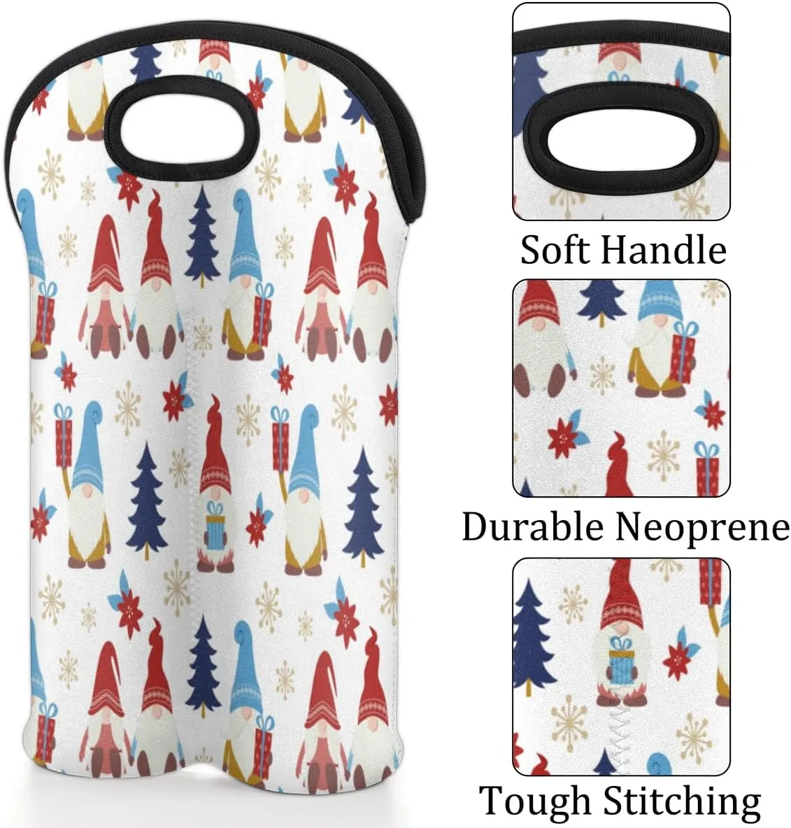 2 Bottle Wine Carrier Tote Bag Dwarf Christmas Tree Insulated Neoprene Portable Bottle Holder Great Gift for Wine Lover, Great for Picnics Travel BYOB, Outdoor Entertaining