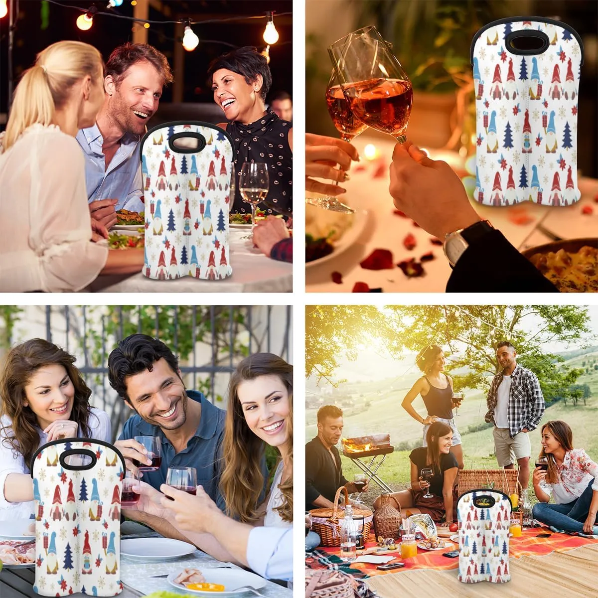 2 Bottle Wine Carrier Tote Bag Dwarf Christmas Tree Insulated Neoprene Portable Bottle Holder Great Gift for Wine Lover, Great for Picnics Travel BYOB, Outdoor Entertaining