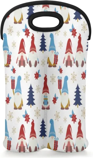 2 Bottle Wine Carrier Tote Bag Dwarf Christmas Tree Insulated Neoprene Portable Bottle Holder Great Gift for Wine Lover, Great for Picnics Travel BYOB, Outdoor Entertaining