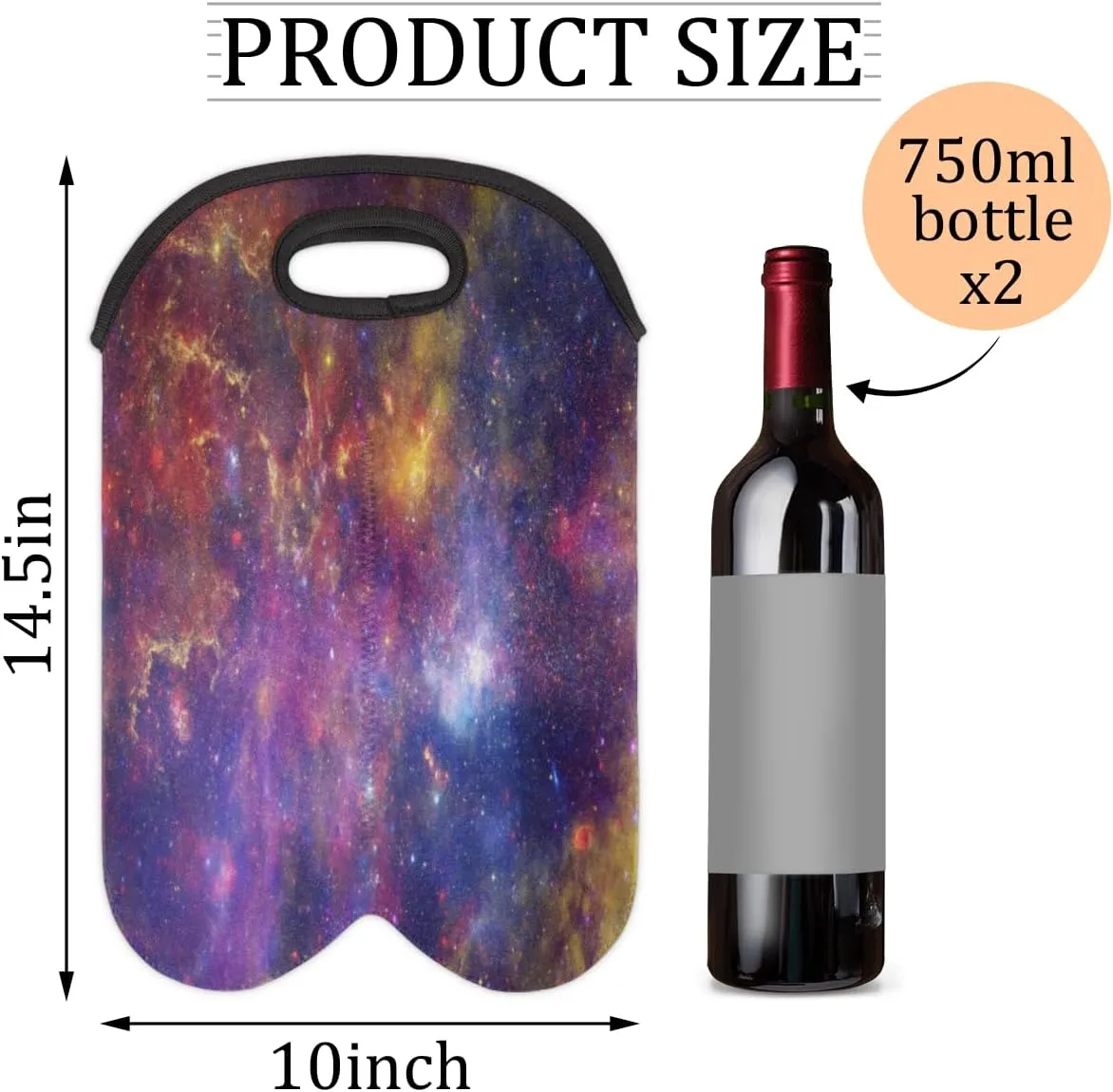 2 Bottle Wine Carrier Tote Bag Elliptical Galaxies Insulated Neoprene Portable Bottle Holder Great Gift for Wine Lover, Great for Picnics Travel BYOB, Outdoor Entertaining