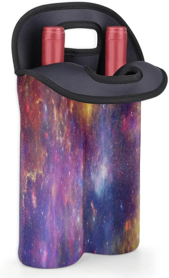 2 Bottle Wine Carrier Tote Bag Elliptical Galaxies Insulated Neoprene Portable Bottle Holder Great Gift for Wine Lover, Great for Picnics Travel BYOB, Outdoor Entertaining