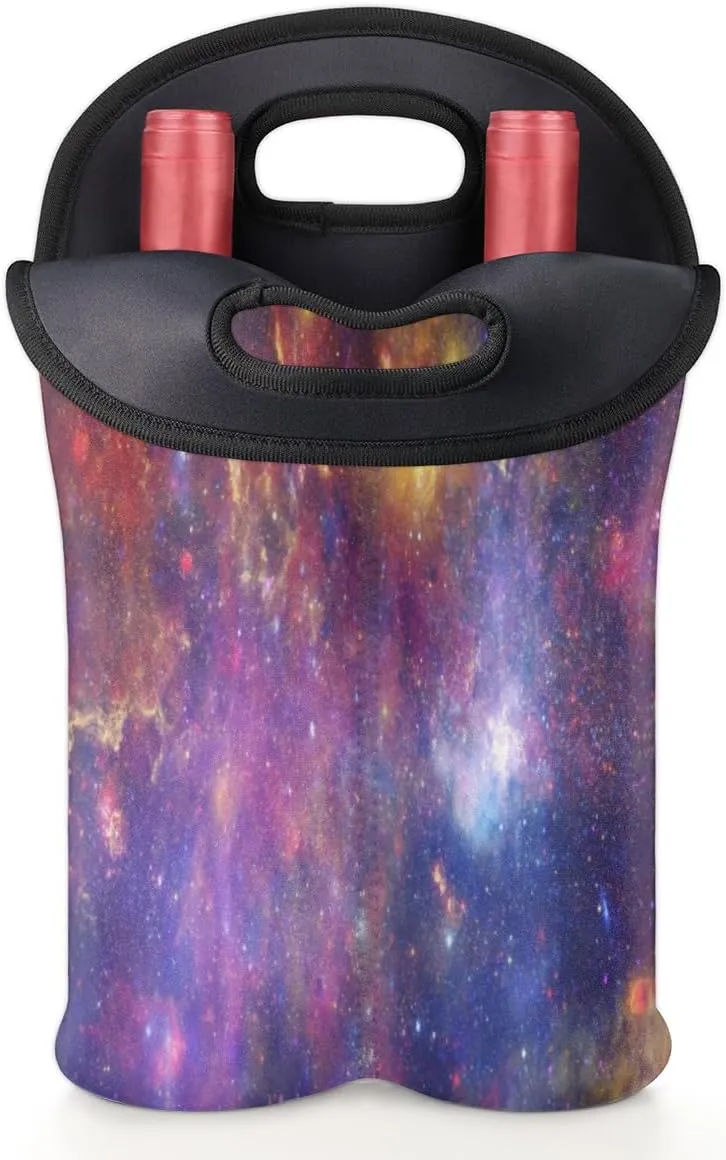 2 Bottle Wine Carrier Tote Bag Elliptical Galaxies Insulated Neoprene Portable Bottle Holder Great Gift for Wine Lover, Great for Picnics Travel BYOB, Outdoor Entertaining