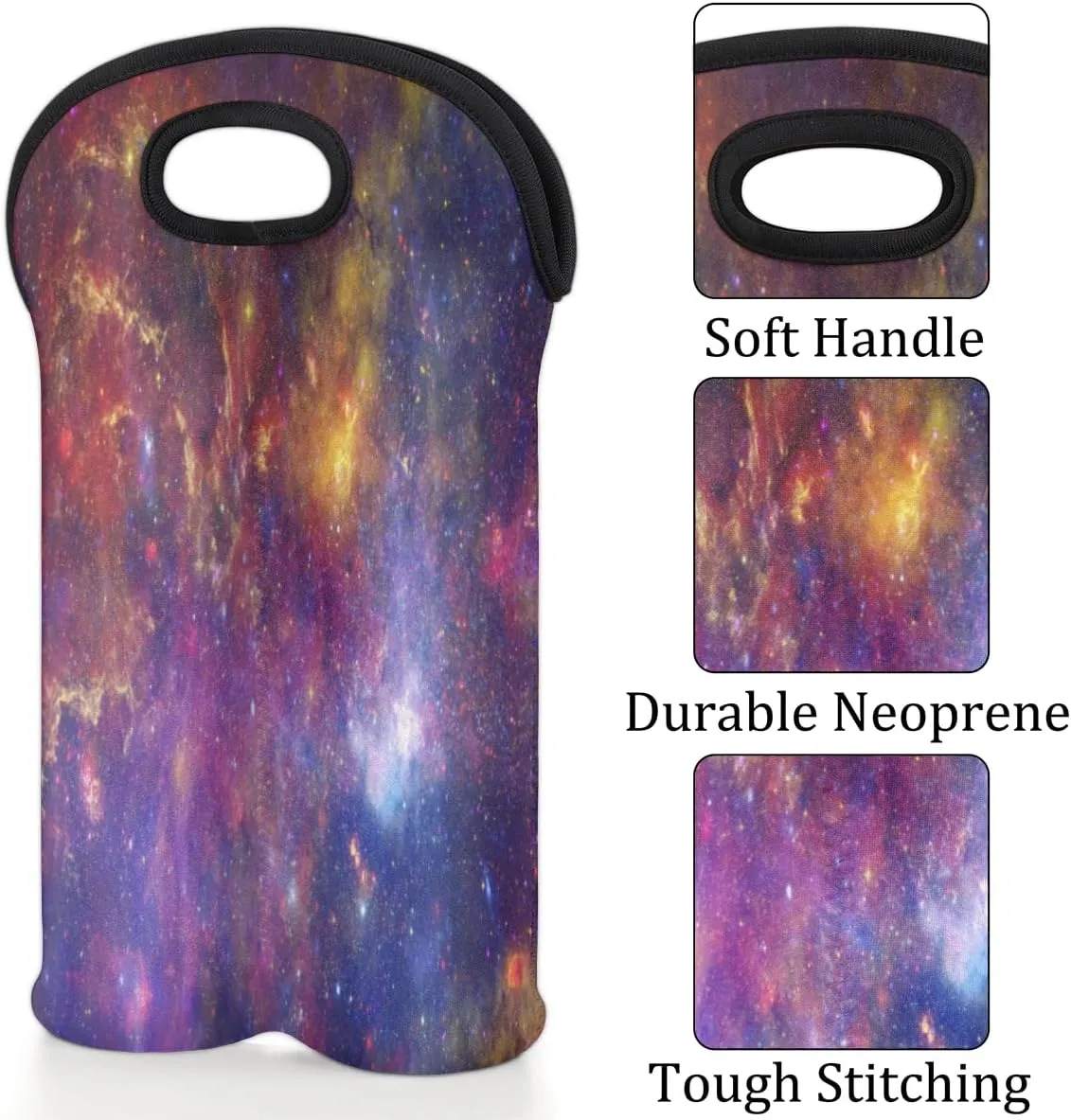 2 Bottle Wine Carrier Tote Bag Elliptical Galaxies Insulated Neoprene Portable Bottle Holder Great Gift for Wine Lover, Great for Picnics Travel BYOB, Outdoor Entertaining