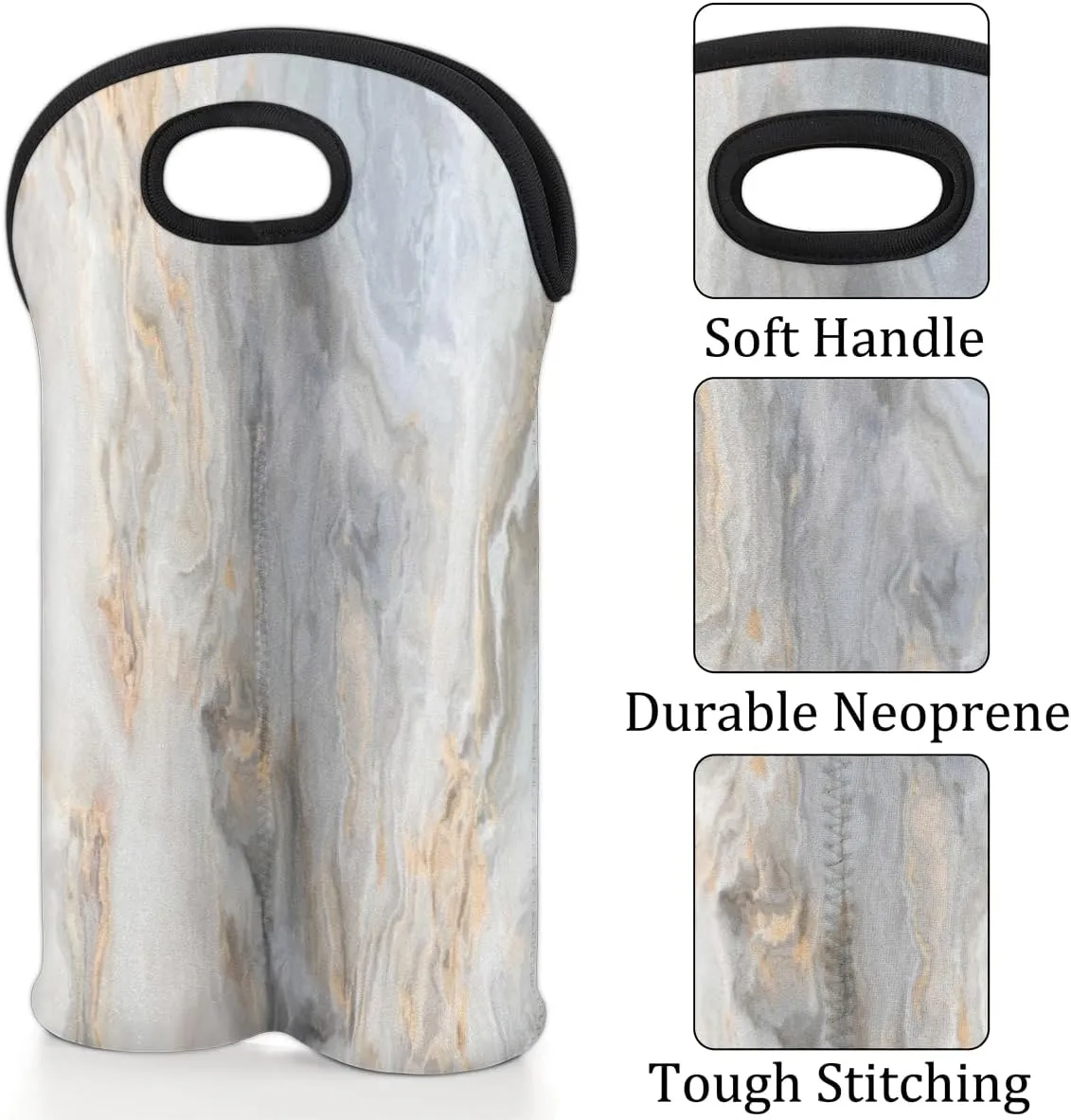2 Bottle Wine Carrier Tote Bag Geological Insulated Neoprene Portable Bottle Holder Great Gift for Wine Lover, Great for Picnics Travel BYOB, Outdoor Entertaining