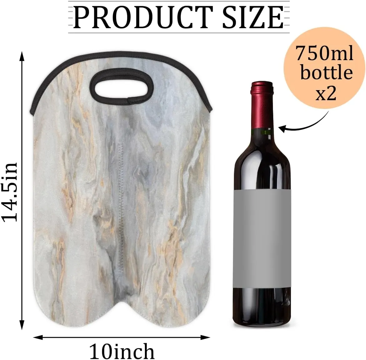 2 Bottle Wine Carrier Tote Bag Geological Insulated Neoprene Portable Bottle Holder Great Gift for Wine Lover, Great for Picnics Travel BYOB, Outdoor Entertaining