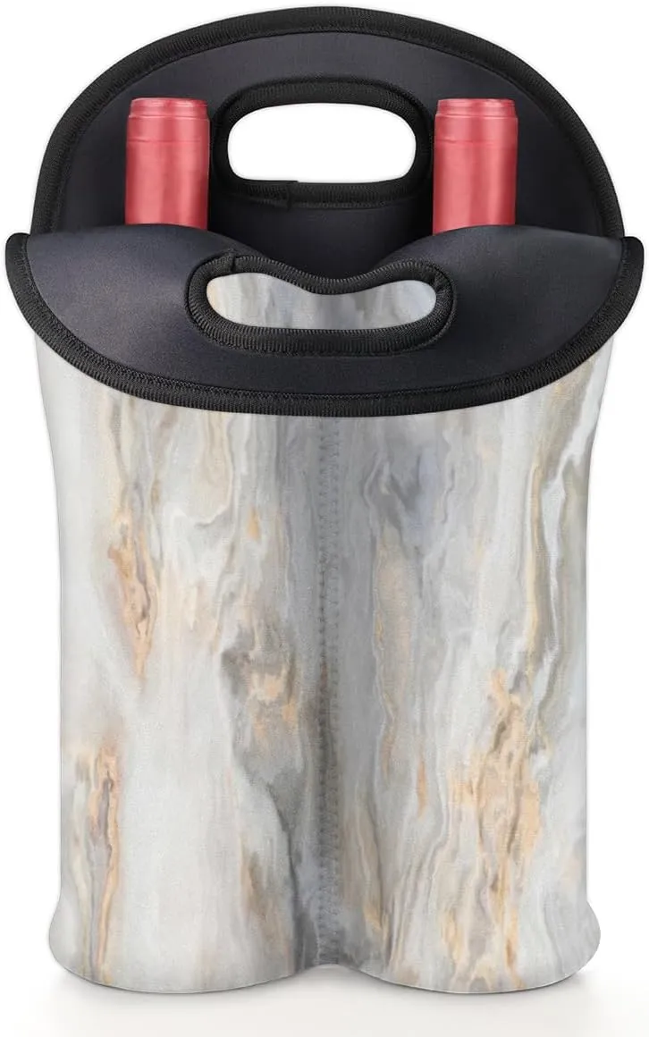 2 Bottle Wine Carrier Tote Bag Geological Insulated Neoprene Portable Bottle Holder Great Gift for Wine Lover, Great for Picnics Travel BYOB, Outdoor Entertaining