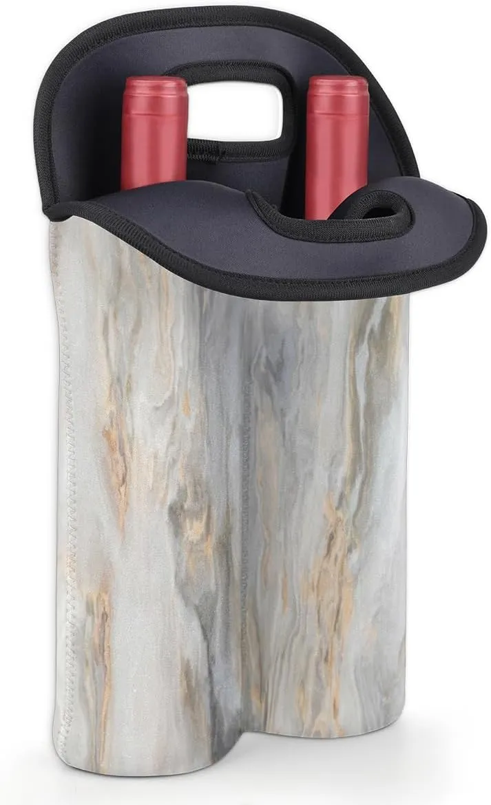 2 Bottle Wine Carrier Tote Bag Geological Insulated Neoprene Portable Bottle Holder Great Gift for Wine Lover, Great for Picnics Travel BYOB, Outdoor Entertaining