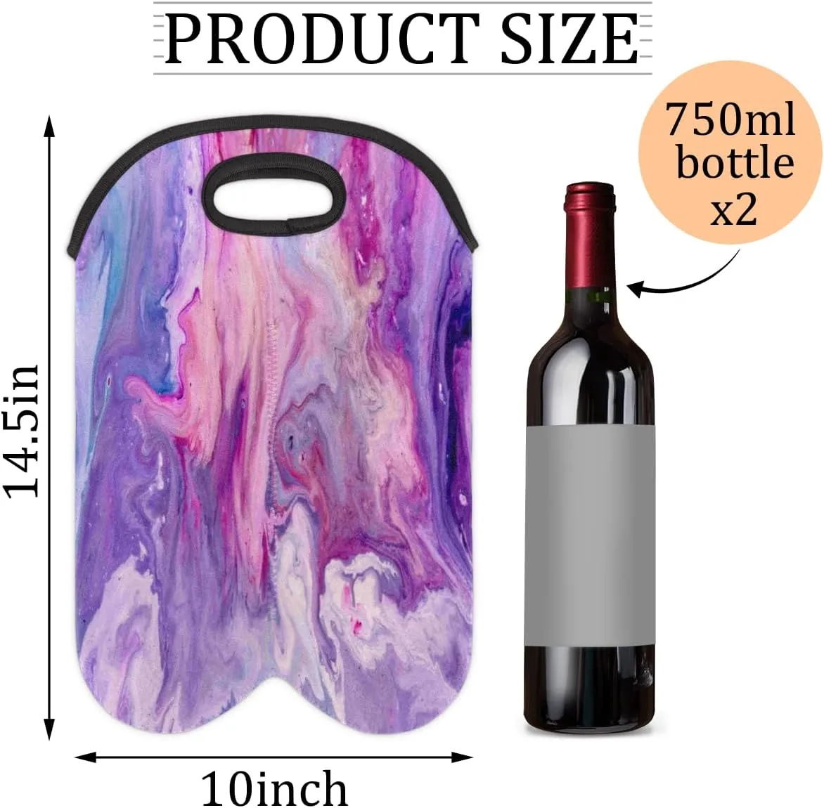 2 Bottle Wine Carrier Tote Bag Gradient Meteorite Texture Insulated Neoprene Portable Bottle Holder Great Gift for Wine Lover, Great for Picnics Travel BYOB, Outdoor Entertaining