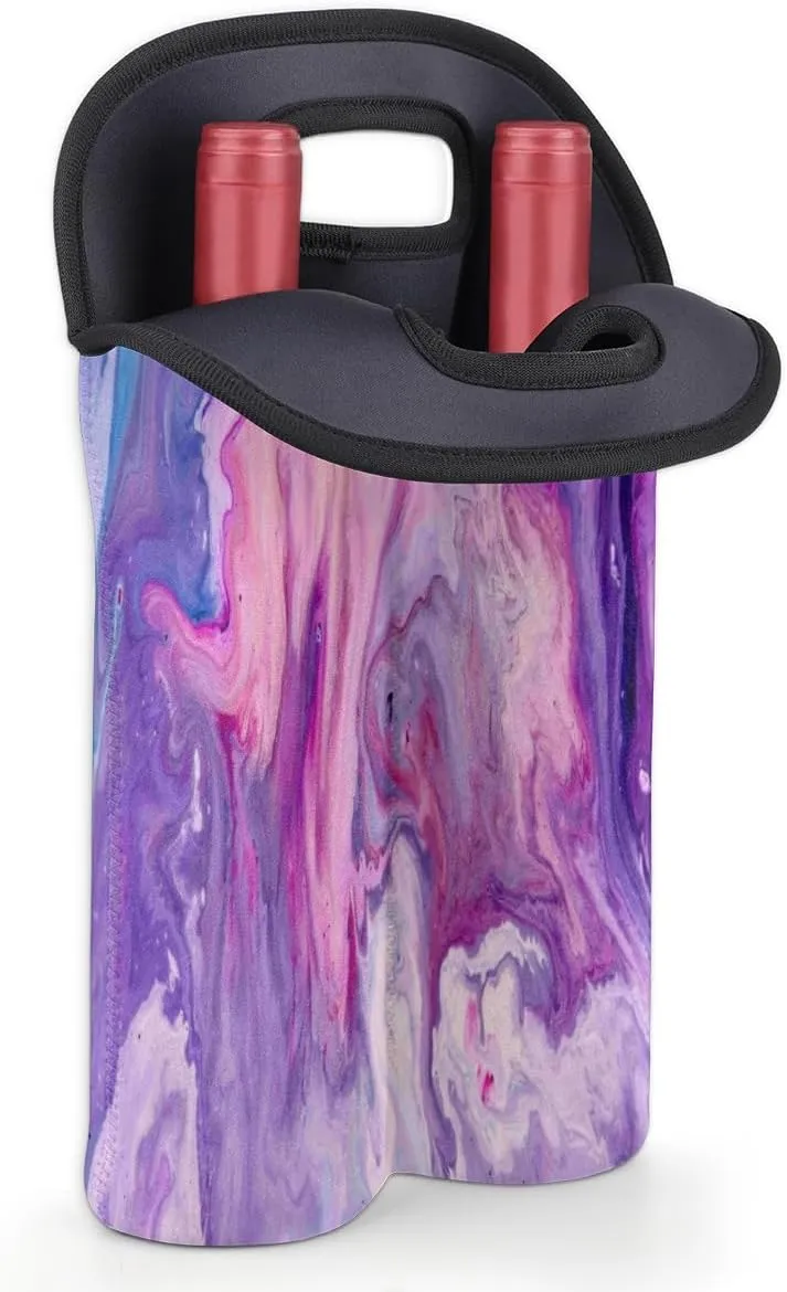2 Bottle Wine Carrier Tote Bag Gradient Meteorite Texture Insulated Neoprene Portable Bottle Holder Great Gift for Wine Lover, Great for Picnics Travel BYOB, Outdoor Entertaining