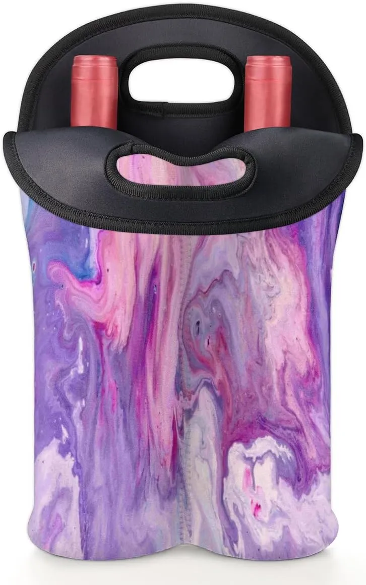 2 Bottle Wine Carrier Tote Bag Gradient Meteorite Texture Insulated Neoprene Portable Bottle Holder Great Gift for Wine Lover, Great for Picnics Travel BYOB, Outdoor Entertaining