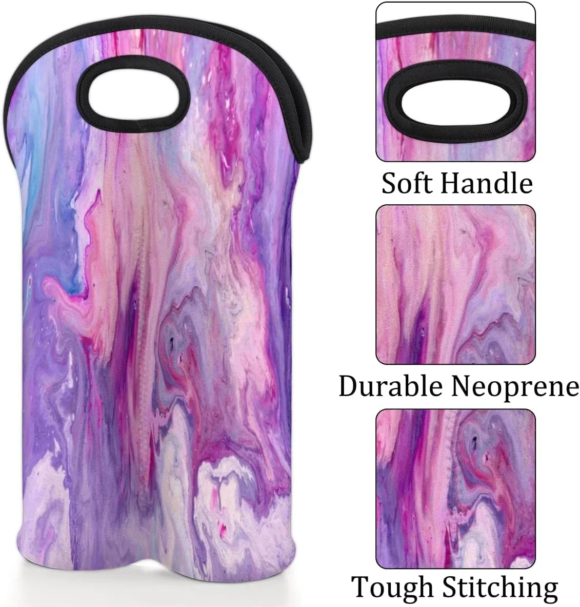 2 Bottle Wine Carrier Tote Bag Gradient Meteorite Texture Insulated Neoprene Portable Bottle Holder Great Gift for Wine Lover, Great for Picnics Travel BYOB, Outdoor Entertaining
