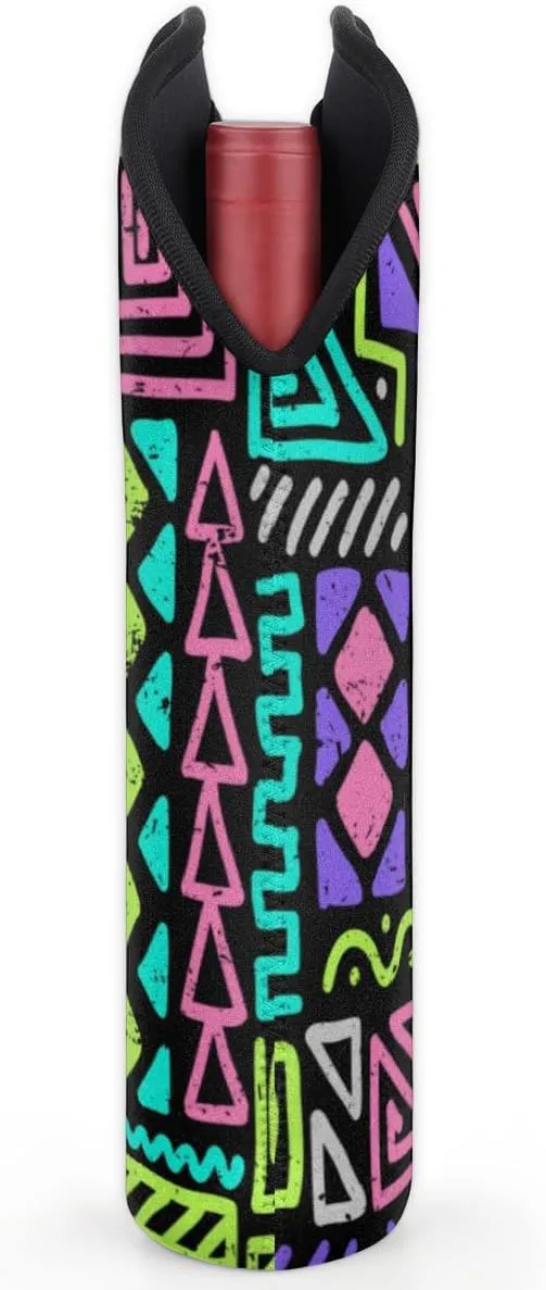 2 Bottle Wine Carrier Tote Bag Gypsy Plaid Insulated Neoprene Portable Bottle Holder Great Gift for Wine Lover, Great for Picnics Travel BYOB, Outdoor Entertaining