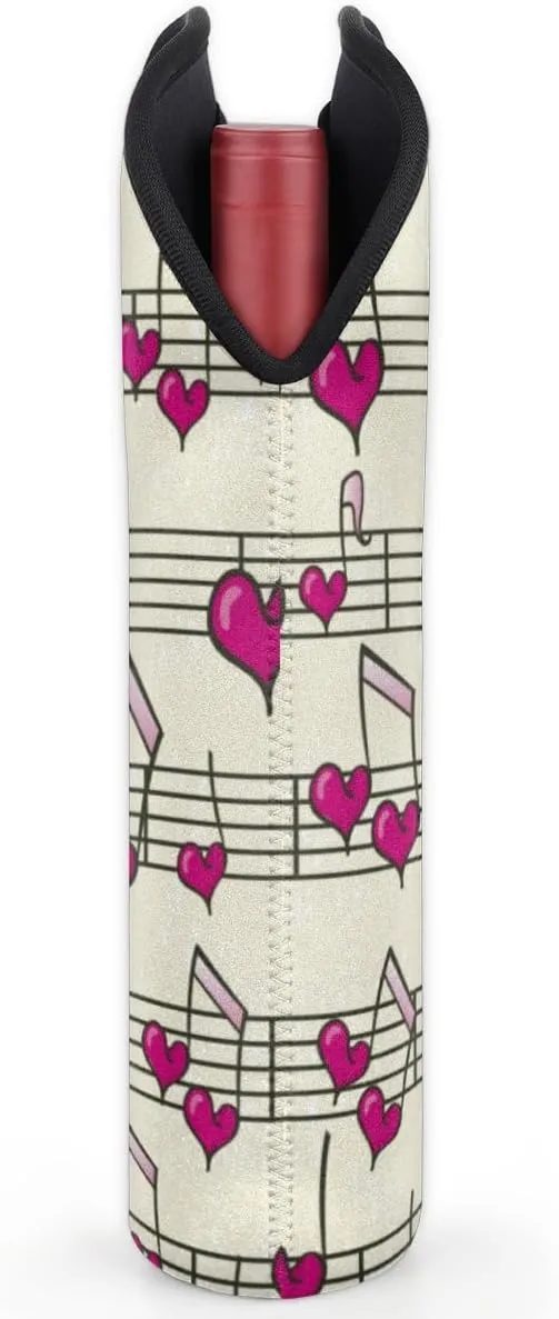 2 Bottle Wine Carrier Tote Bag Heart Music Notes Insulated Neoprene Wine Bottle Holder Portable Wine Cooler Bag with Secure Carry Handle for Travel Picnic Birthday Party