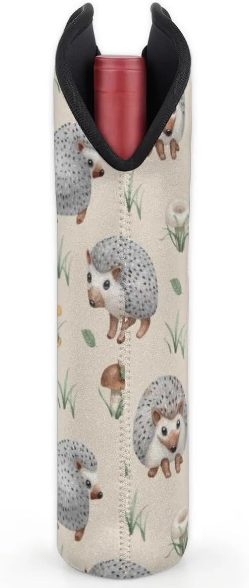 2 Bottle Wine Carrier Tote Bag Hedgehogs Insulated Neoprene Wine Bottle Holder Portable Wine Cooler Bag with Secure Carry Handle for Travel Picnic Birthday Party