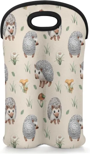 2 Bottle Wine Carrier Tote Bag Hedgehogs Insulated Neoprene Wine Bottle Holder Portable Wine Cooler Bag with Secure Carry Handle for Travel Picnic Birthday Party