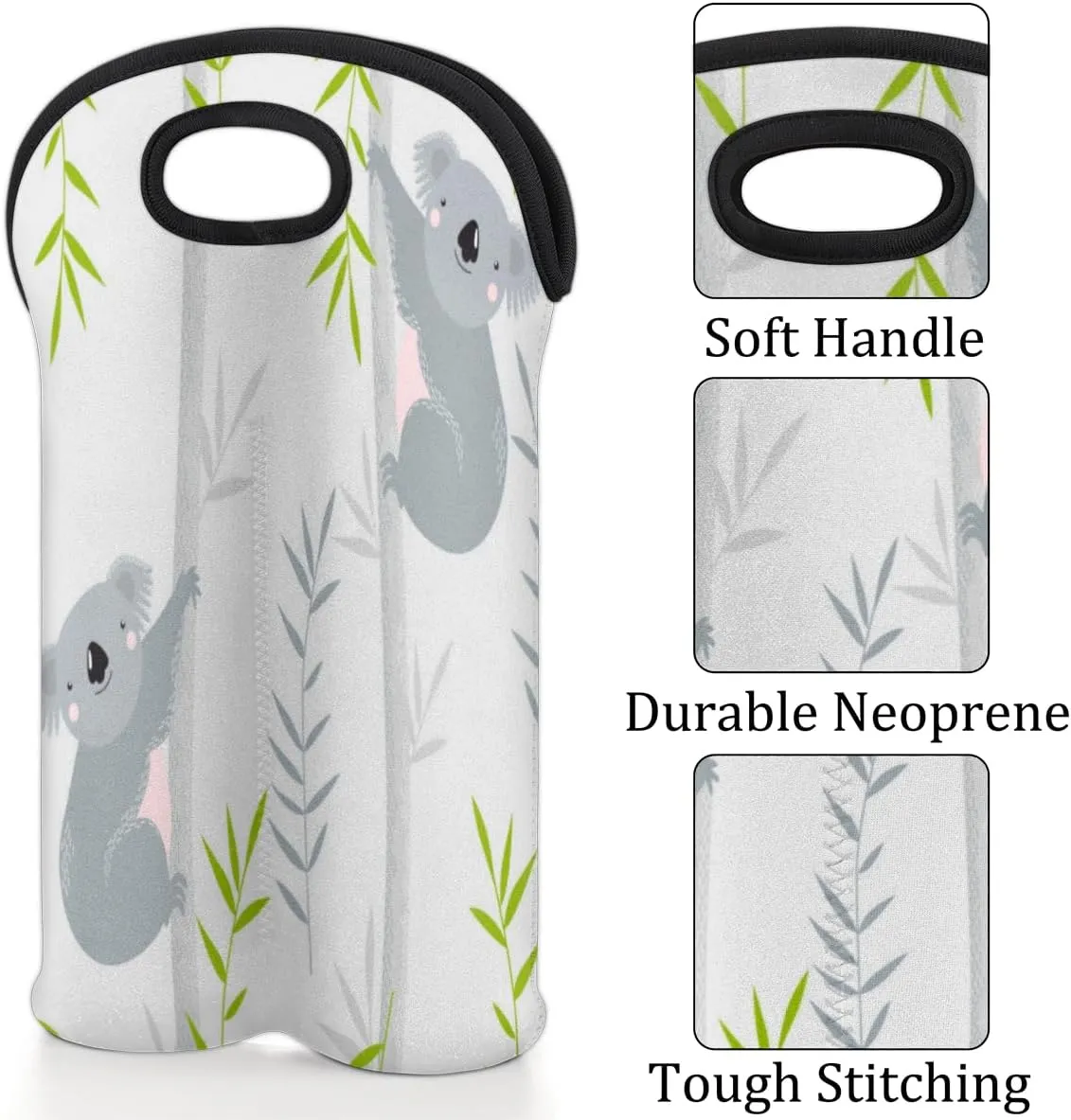 2 Bottle Wine Carrier Tote Bag Koalas Paint Insulated Neoprene Wine Bottle Holder Portable Wine Cooler Bag with Secure Carry Handle for Travel Picnic Birthday Party