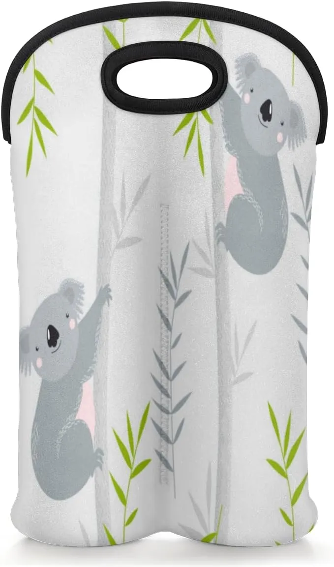 2 Bottle Wine Carrier Tote Bag Koalas Paint Insulated Neoprene Wine Bottle Holder Portable Wine Cooler Bag with Secure Carry Handle for Travel Picnic Birthday Party