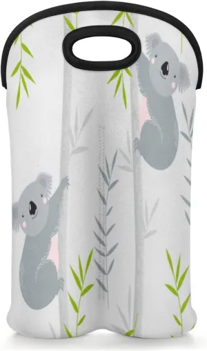 2 Bottle Wine Carrier Tote Bag Koalas Paint Insulated Neoprene Wine Bottle Holder Portable Wine Cooler Bag with Secure Carry Handle for Travel Picnic Birthday Party