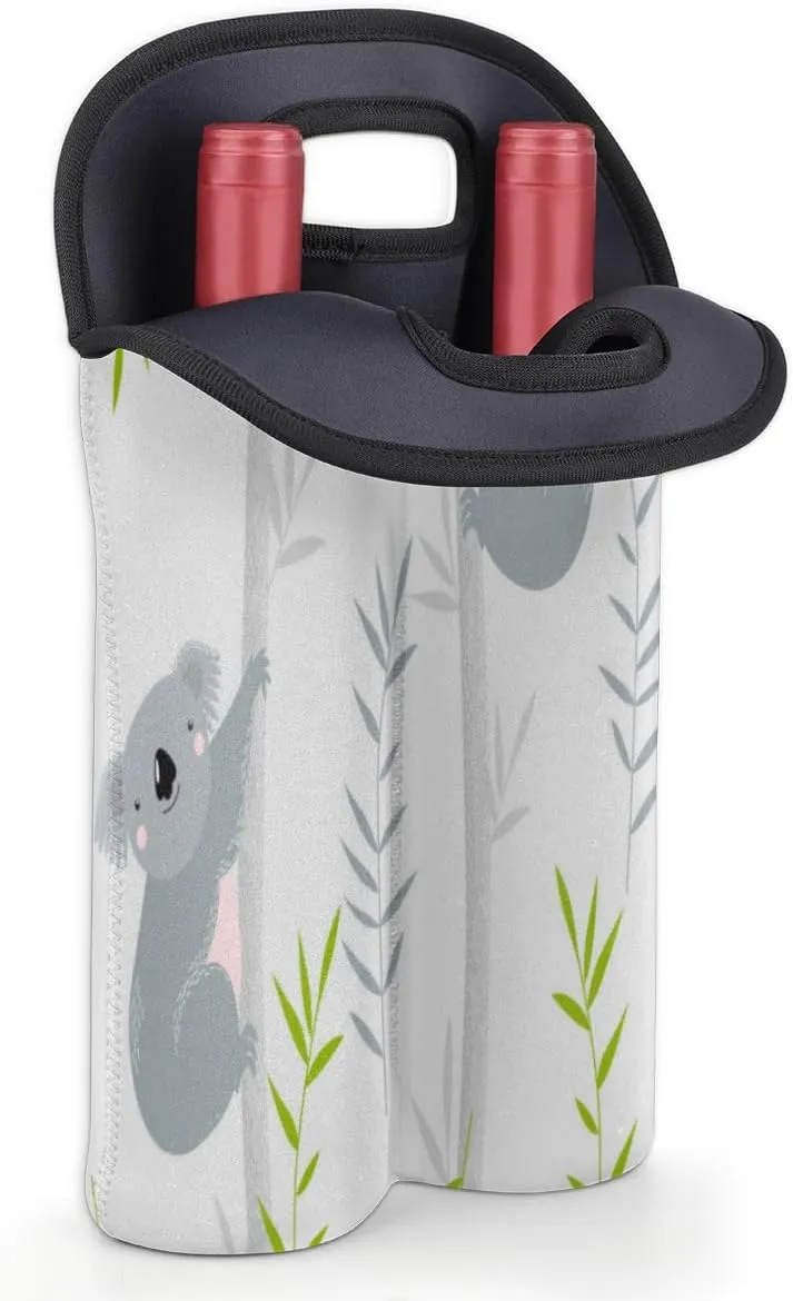 2 Bottle Wine Carrier Tote Bag Koalas Paint Insulated Neoprene Wine Bottle Holder Portable Wine Cooler Bag with Secure Carry Handle for Travel Picnic Birthday Party