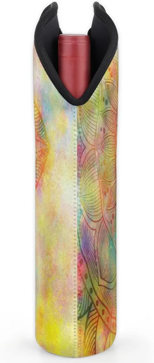 2 Bottle Wine Carrier Tote Bag Misty Symbol Insulated Neoprene Portable Bottle Holder Great Gift for Wine Lover, Great for Picnics Travel BYOB, Outdoor Entertaining