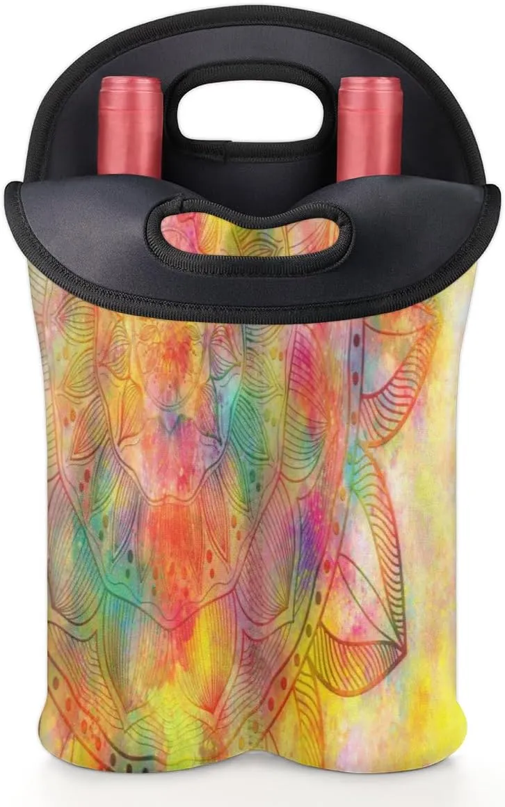 2 Bottle Wine Carrier Tote Bag Misty Symbol Insulated Neoprene Portable Bottle Holder Great Gift for Wine Lover, Great for Picnics Travel BYOB, Outdoor Entertaining