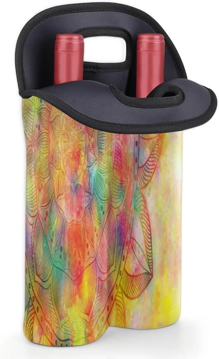 2 Bottle Wine Carrier Tote Bag Misty Symbol Insulated Neoprene Portable Bottle Holder Great Gift for Wine Lover, Great for Picnics Travel BYOB, Outdoor Entertaining