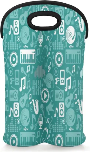 2 Bottle Wine Carrier Tote Bag Music Notes Piano Insulated Neoprene Wine Bottle Holder Portable Wine Cooler Bag with Secure Carry Handle for Travel Picnic Birthday Party