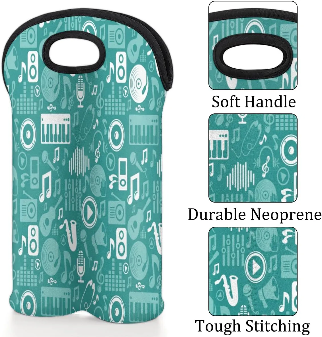 2 Bottle Wine Carrier Tote Bag Music Notes Piano Insulated Neoprene Wine Bottle Holder Portable Wine Cooler Bag with Secure Carry Handle for Travel Picnic Birthday Party