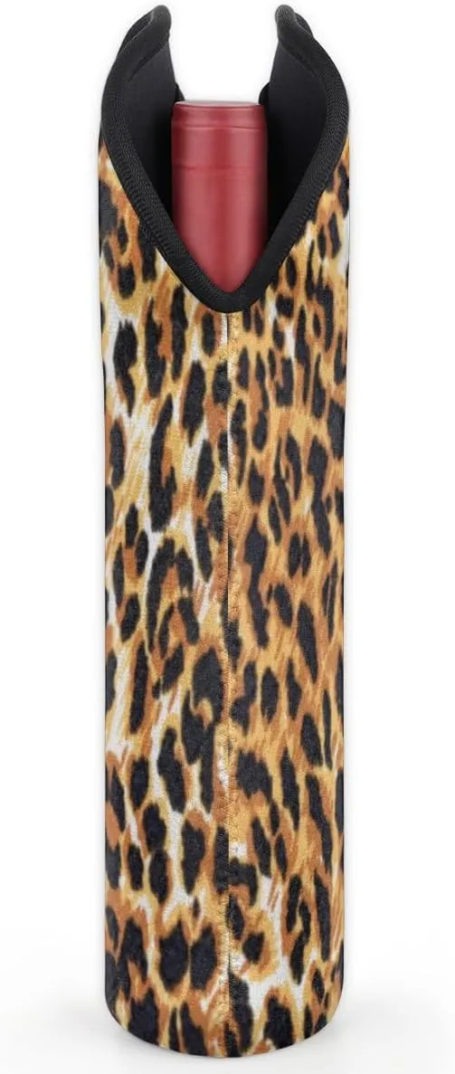 2 Bottle Wine Carrier Tote Bag Noble Leopard Print Insulated Neoprene Portable Bottle Holder Great Gift for Wine Lover, Great for Picnics Travel BYOB, Outdoor Entertaining