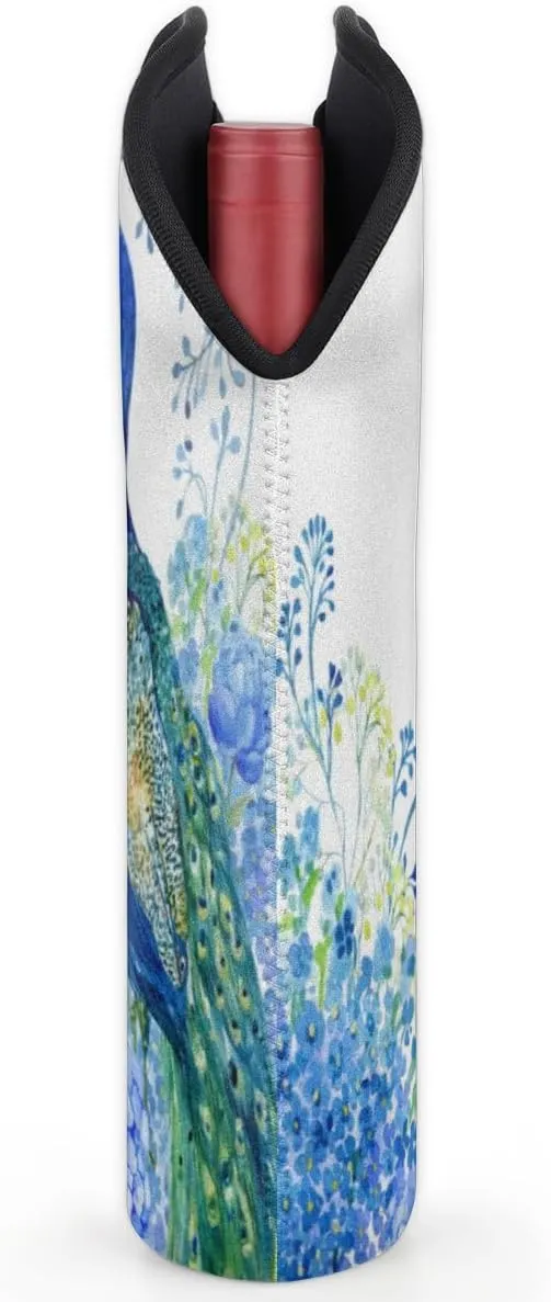 2 Bottle Wine Carrier Tote Bag Noble Peacock Insulated Neoprene Portable Bottle Holder Great Gift for Wine Lover, Great for Picnics Travel BYOB, Outdoor Entertaining